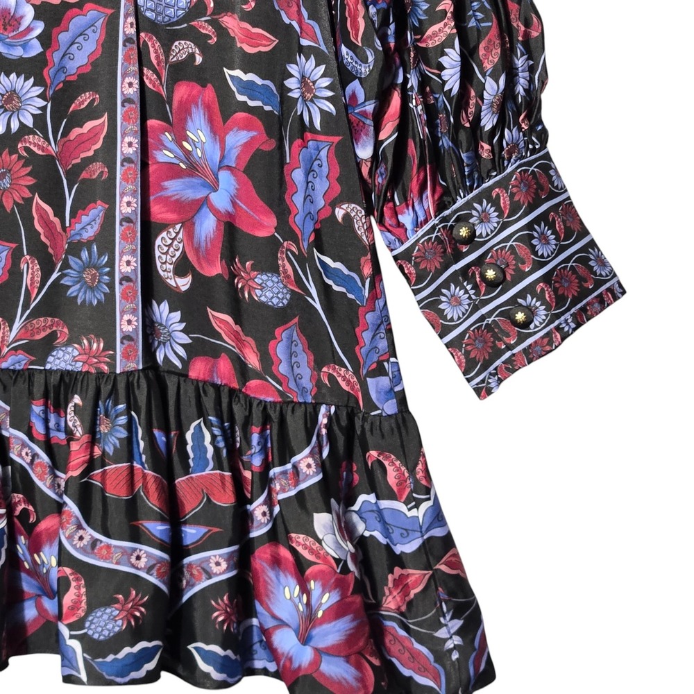 FARM Rio Marcelle Floral Mini Dress XL Black Boho Long Sleeve V Neck NWT - Picture 9 of 16
